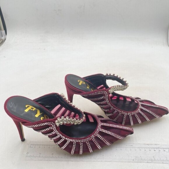 FYS Women Slip on Pointed Toe Mules Bridal Sandals Rhinestone Strappy Purple - Picture 4 of 8